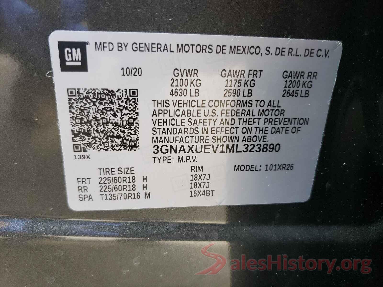 3GNAXUEV1ML323890 2021 CHEVROLET EQUINOX