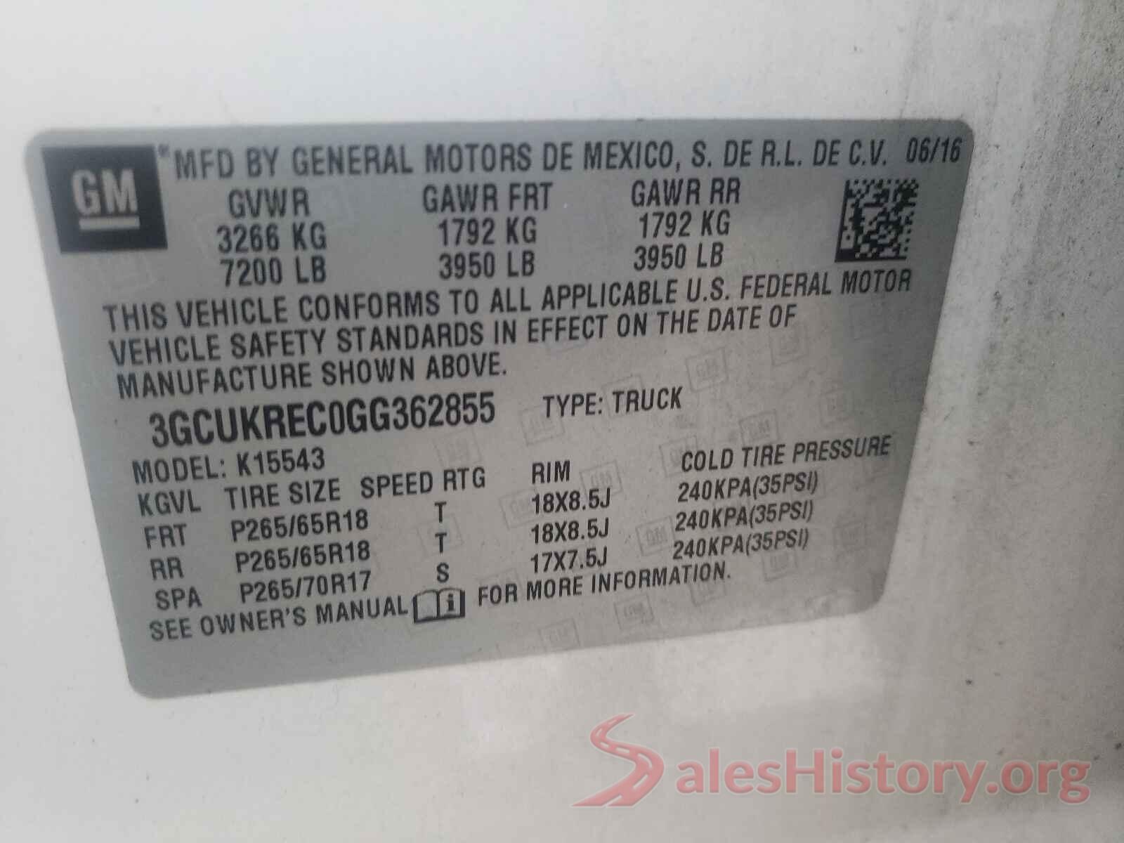 3GCUKREC0GG362855 2016 CHEVROLET SILVERADO