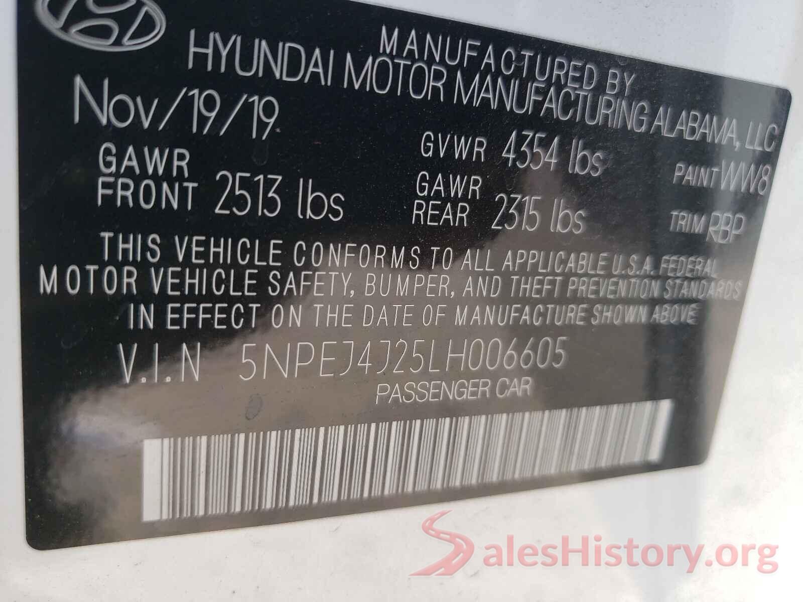 5NPEJ4J25LH006605 2020 HYUNDAI SONATA