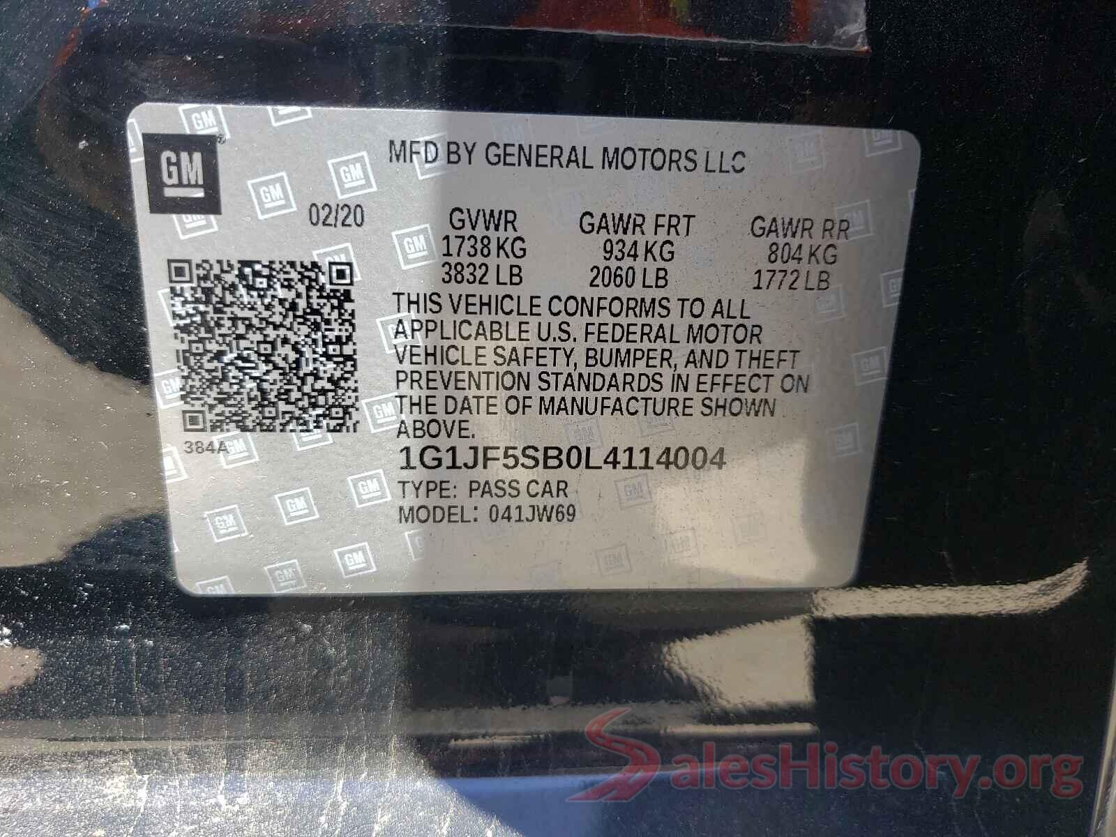 1G1JF5SB0L4114004 2020 CHEVROLET SONIC