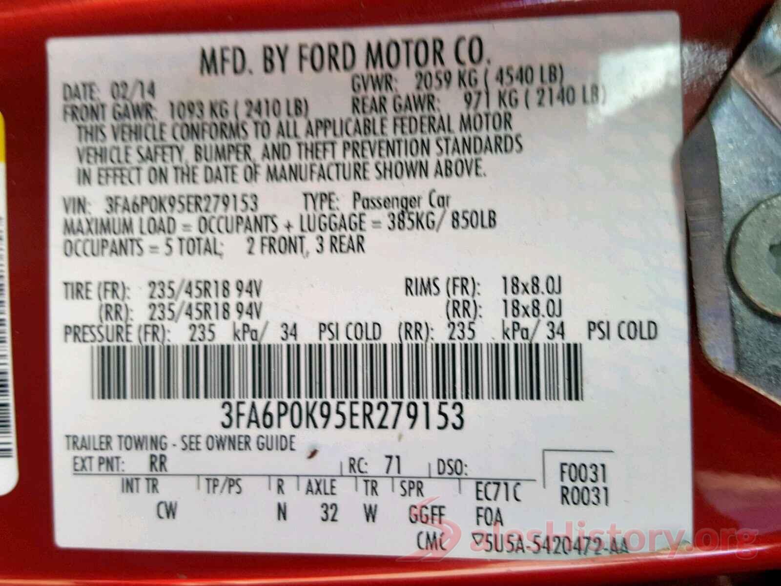 3FA6P0K95ER279153 2014 FORD FUSION