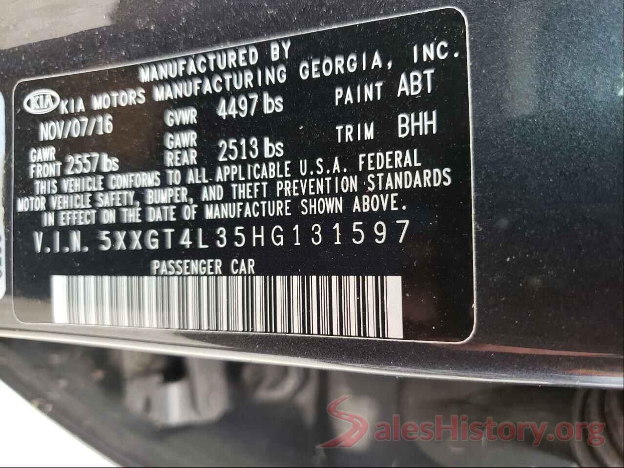 5XXGT4L35HG131597 2017 KIA OPTIMA