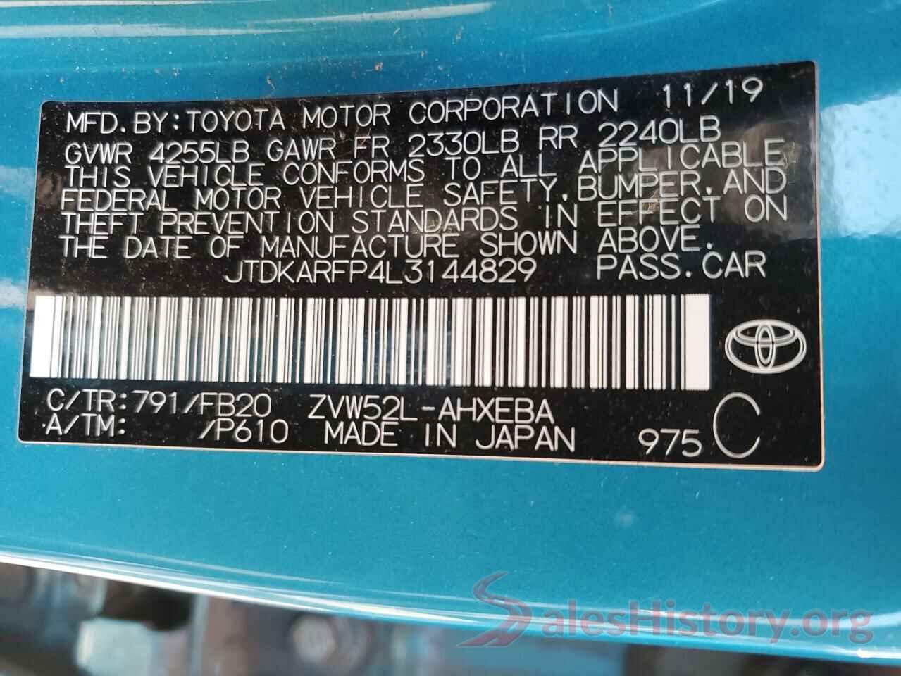 JTDKARFP4L3144829 2020 TOYOTA PRIUS