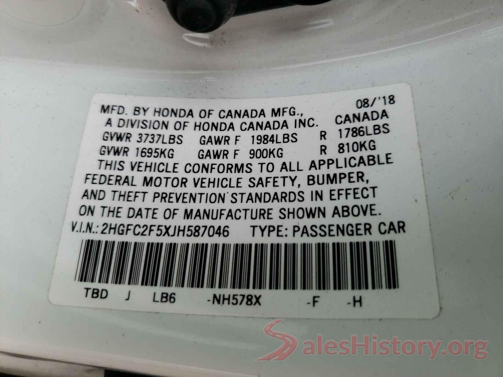 2HGFC2F5XJH587046 2018 HONDA CIVIC