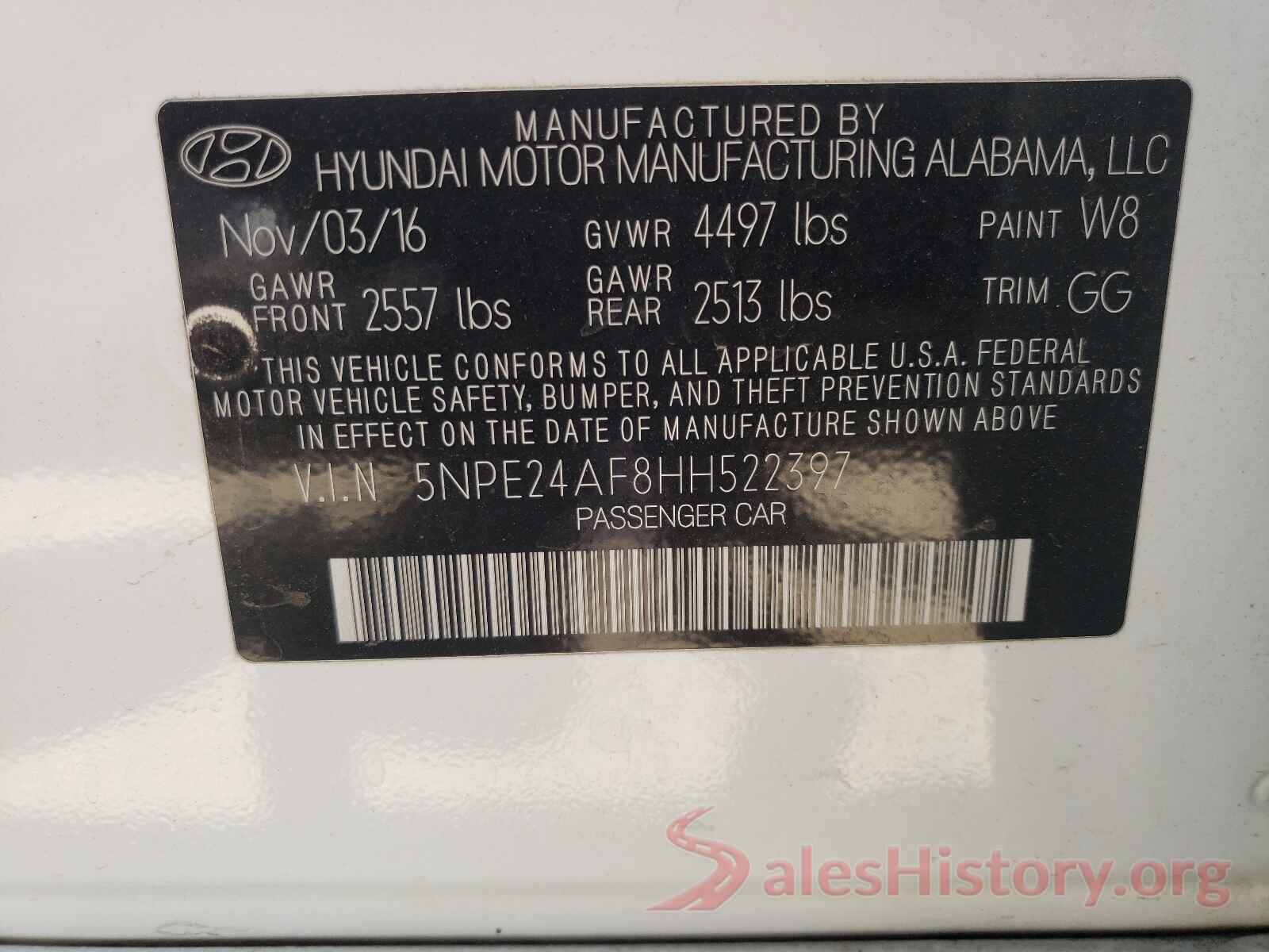 5NPE24AF8HH522397 2017 HYUNDAI SONATA