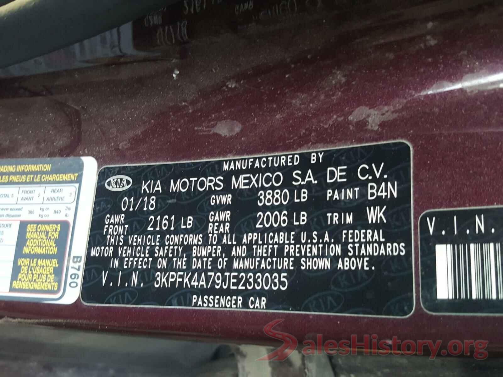 3KPFK4A79JE233035 2018 KIA FORTE