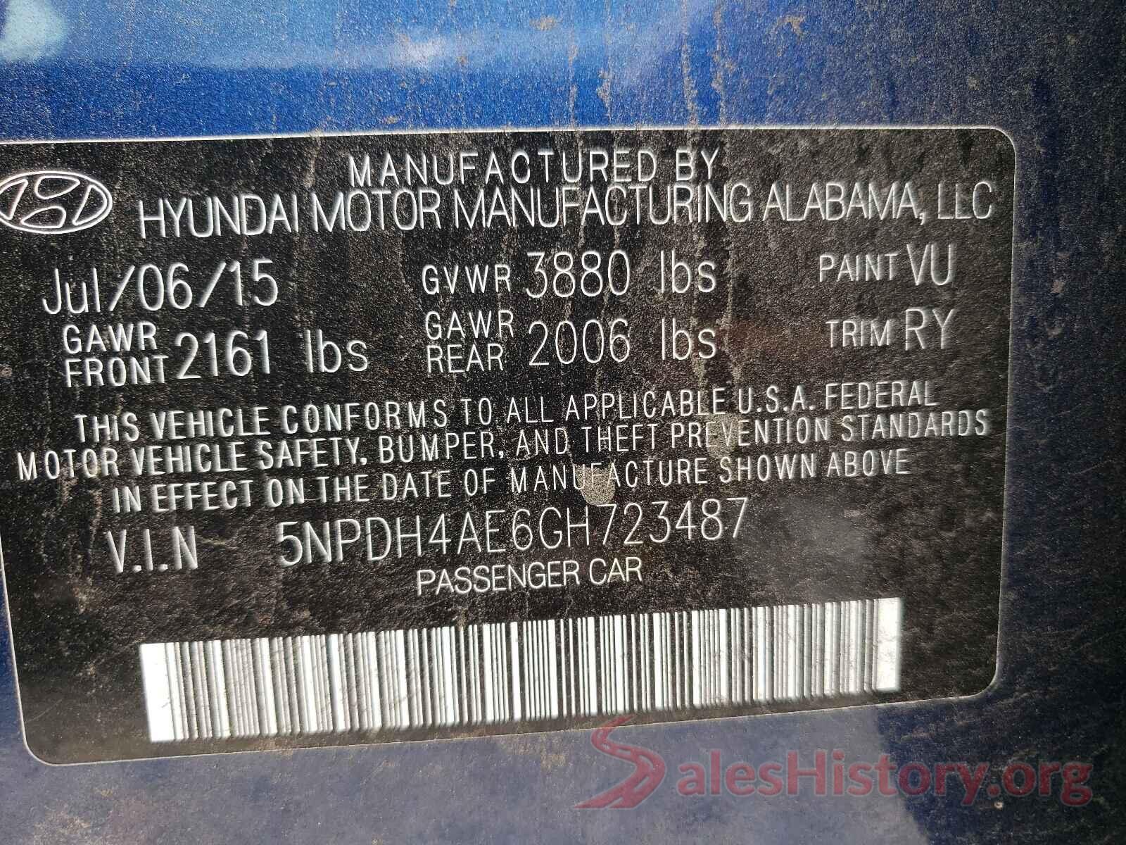 5NPDH4AE6GH723487 2016 HYUNDAI ELANTRA