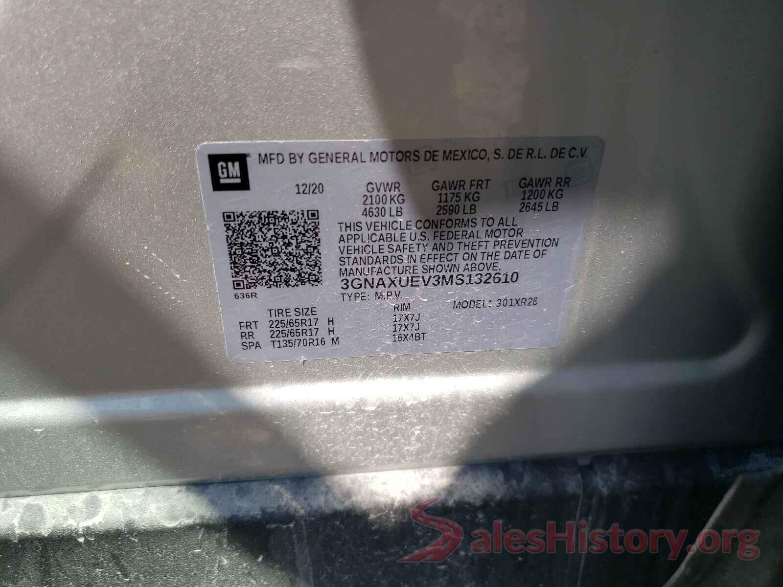 3GNAXUEV3MS132610 2021 CHEVROLET EQUINOX