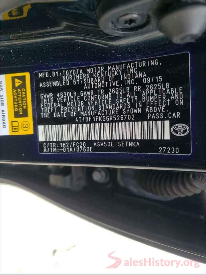 4T4BF1FK5GR526702 2016 TOYOTA CAMRY