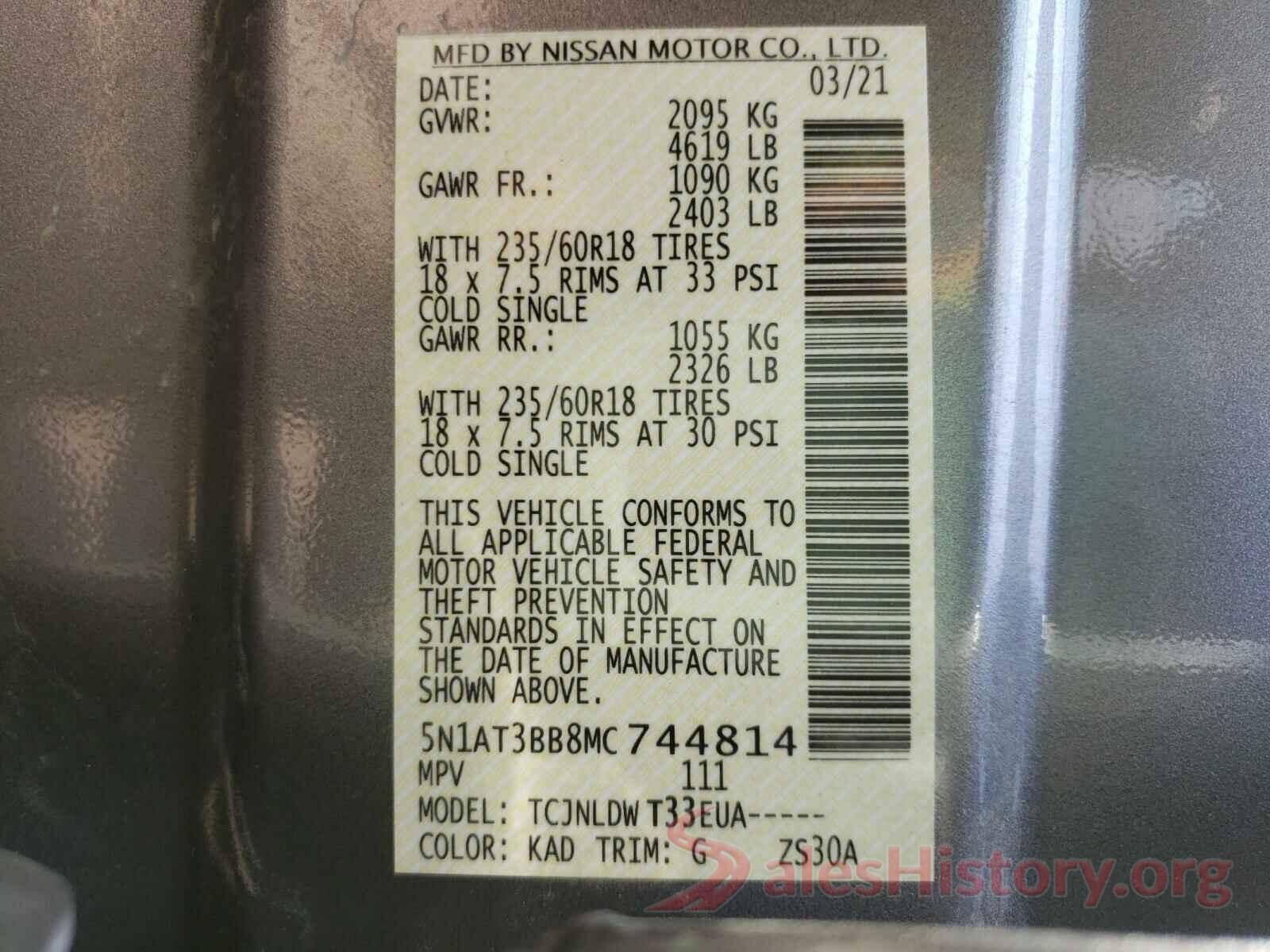 5N1AT3BB8MC744814 2021 NISSAN ROGUE