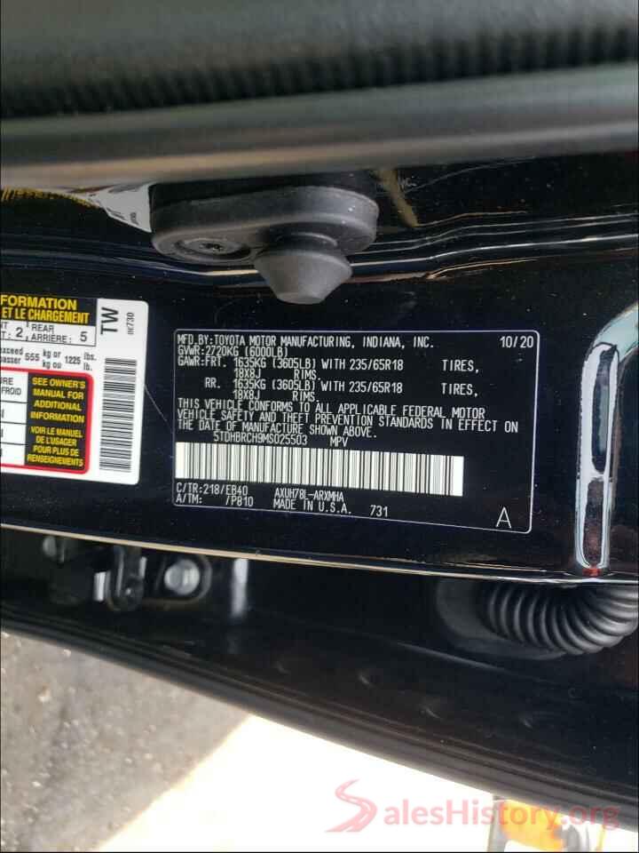 5TDHBRCH9MS025503 2021 TOYOTA HIGHLANDER