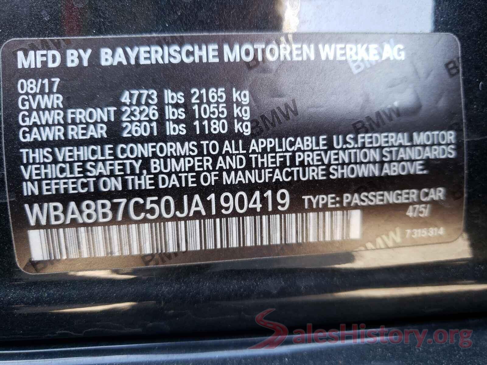 WBA8B7C50JA190419 2018 BMW 3 SERIES