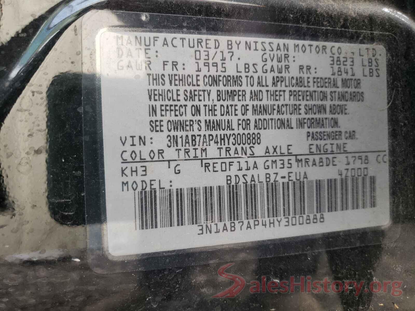 3N1AB7AP4HY300888 2017 NISSAN SENTRA