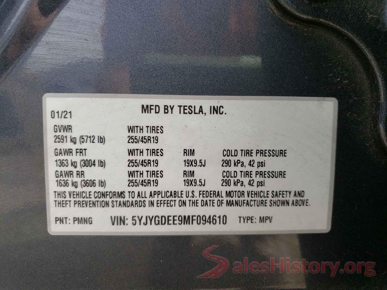 5YJYGDEE9MF094610 2021 TESLA MODEL Y