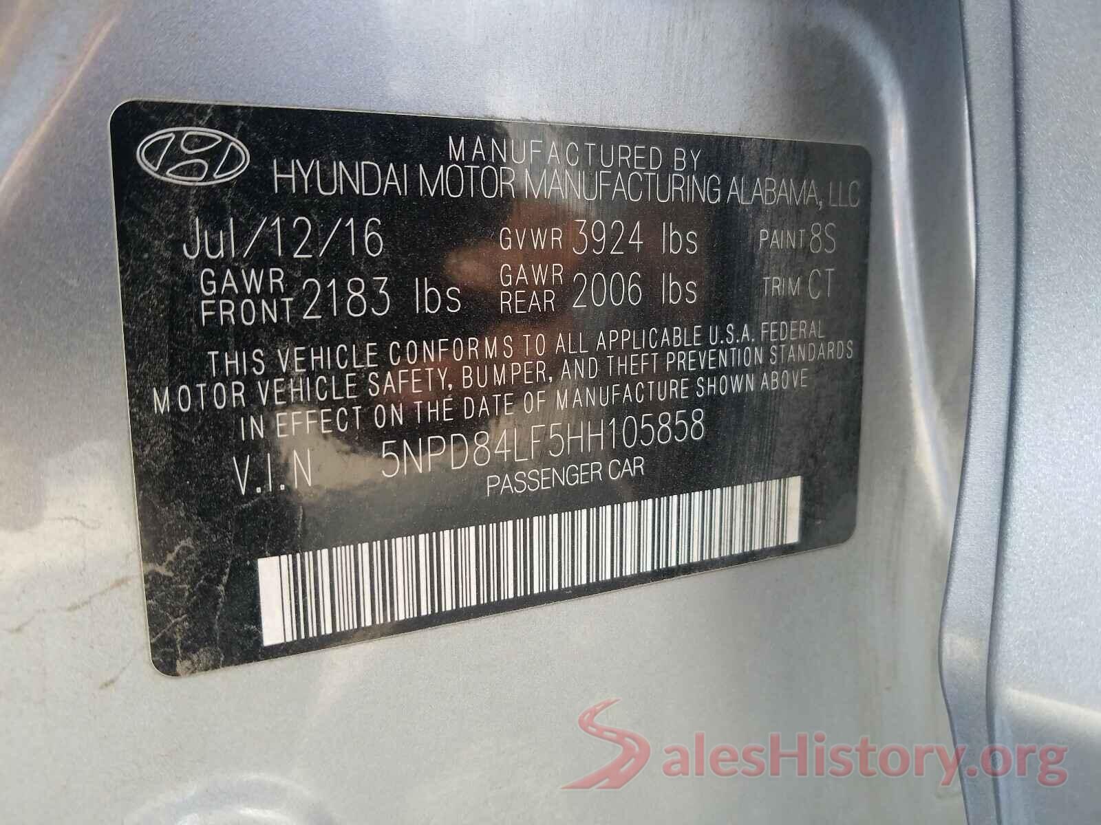 5NPD84LF5HH105858 2017 HYUNDAI ELANTRA