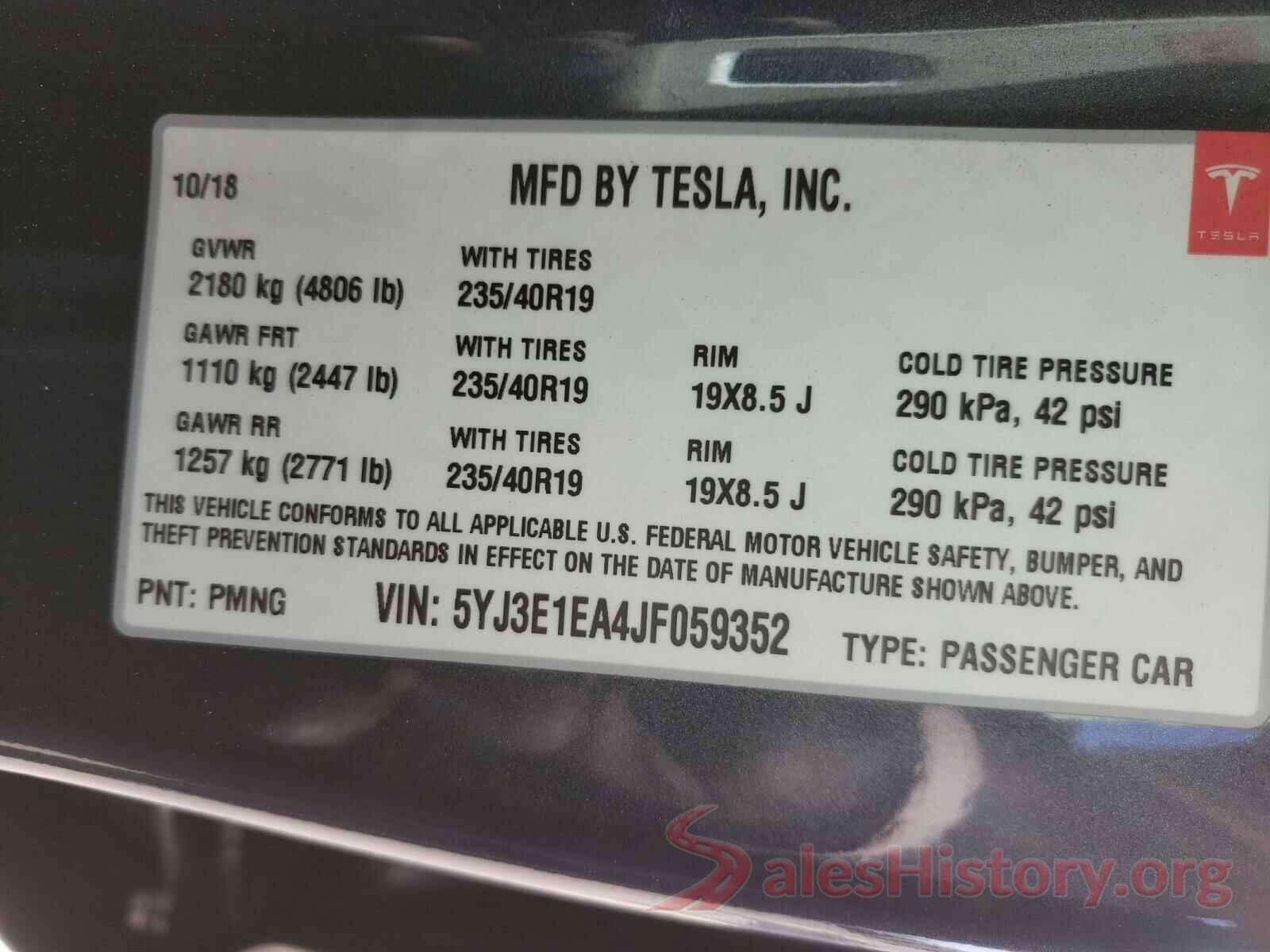 5YJ3E1EA4JF059352 2018 TESLA MODEL 3