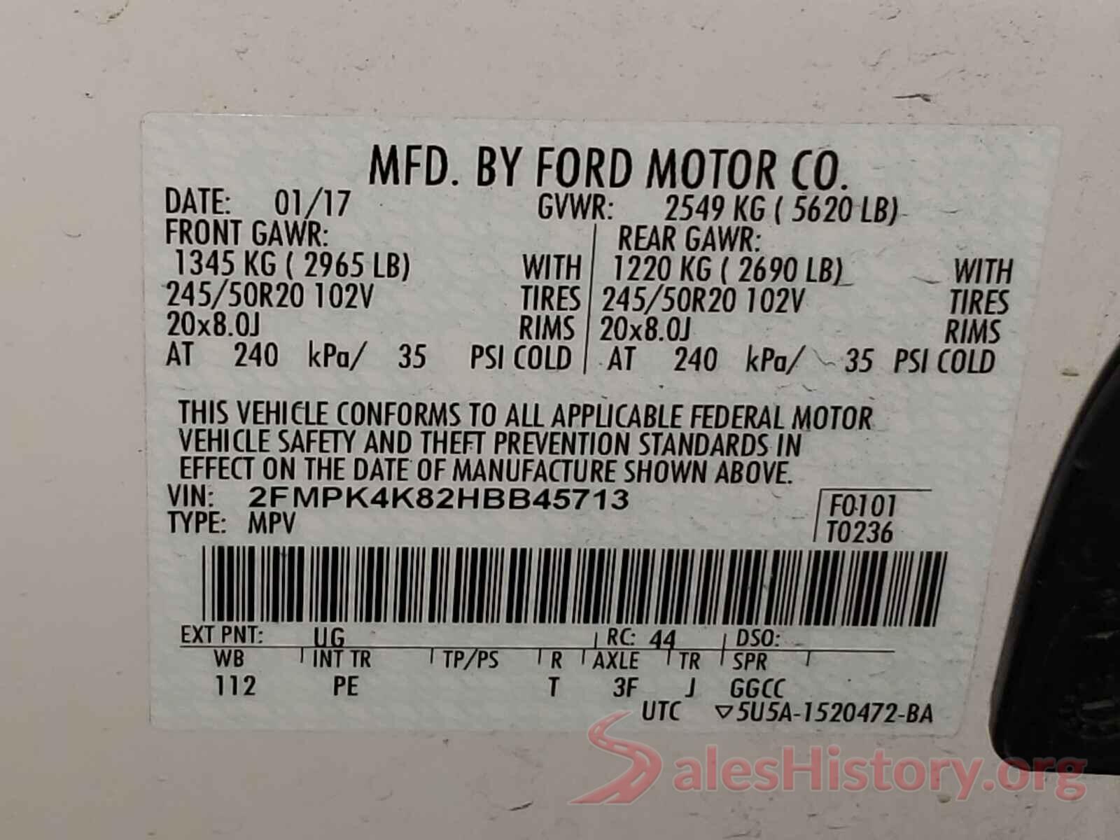 2FMPK4K82HBB45713 2017 FORD EDGE