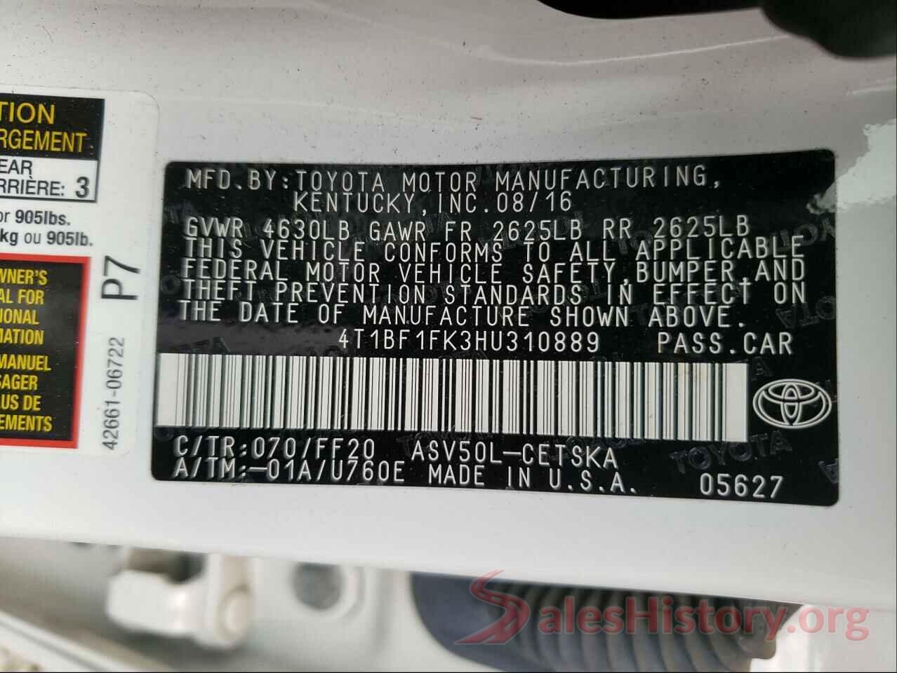 4T1BF1FK3HU310889 2017 TOYOTA CAMRY