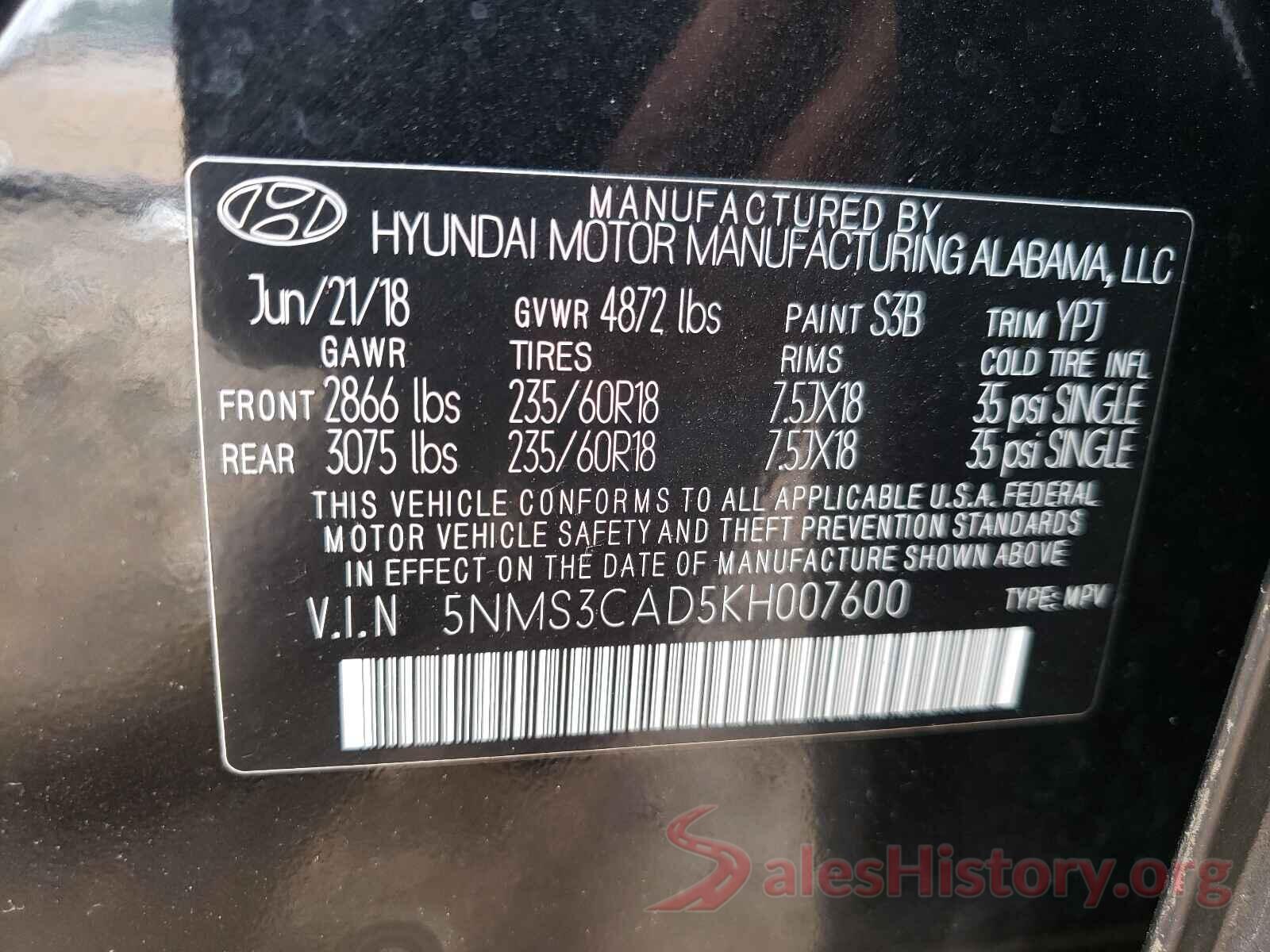 5NMS3CAD5KH007600 2019 HYUNDAI SANTA FE