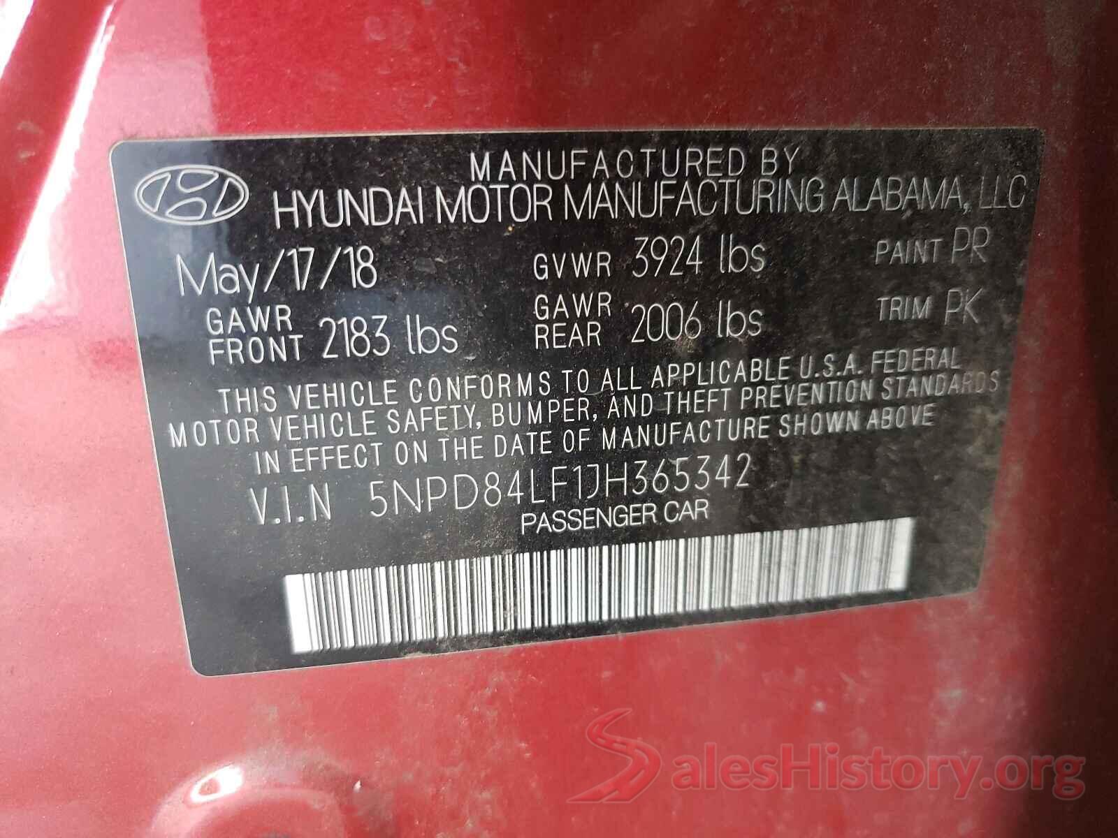 5NPD84LF1JH365342 2018 HYUNDAI ELANTRA