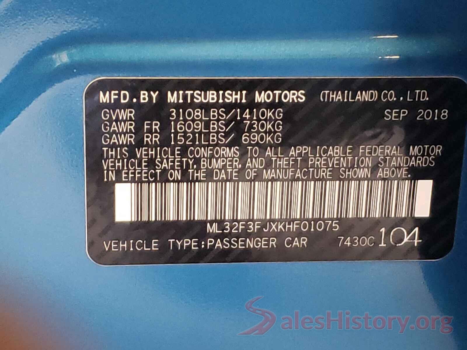 ML32F3FJXKHF01075 2019 MITSUBISHI MIRAGE