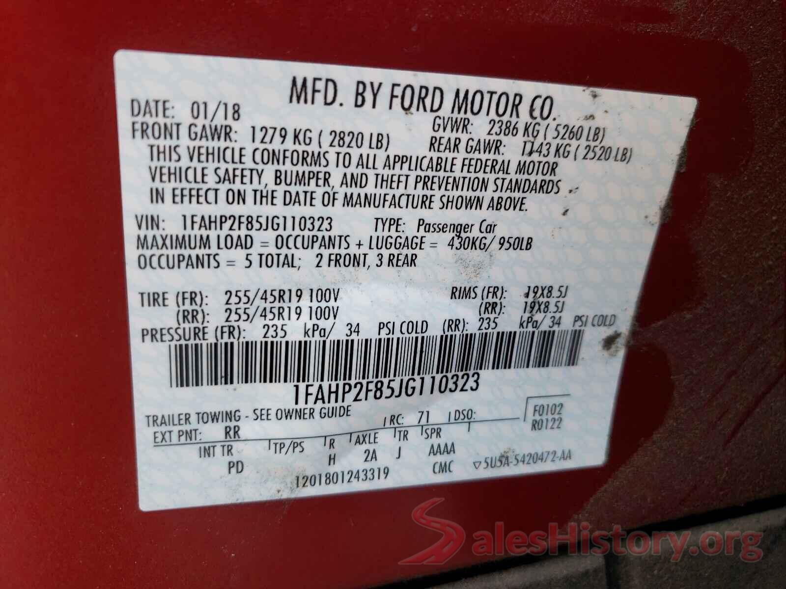 1FAHP2F85JG110323 2018 FORD TAURUS