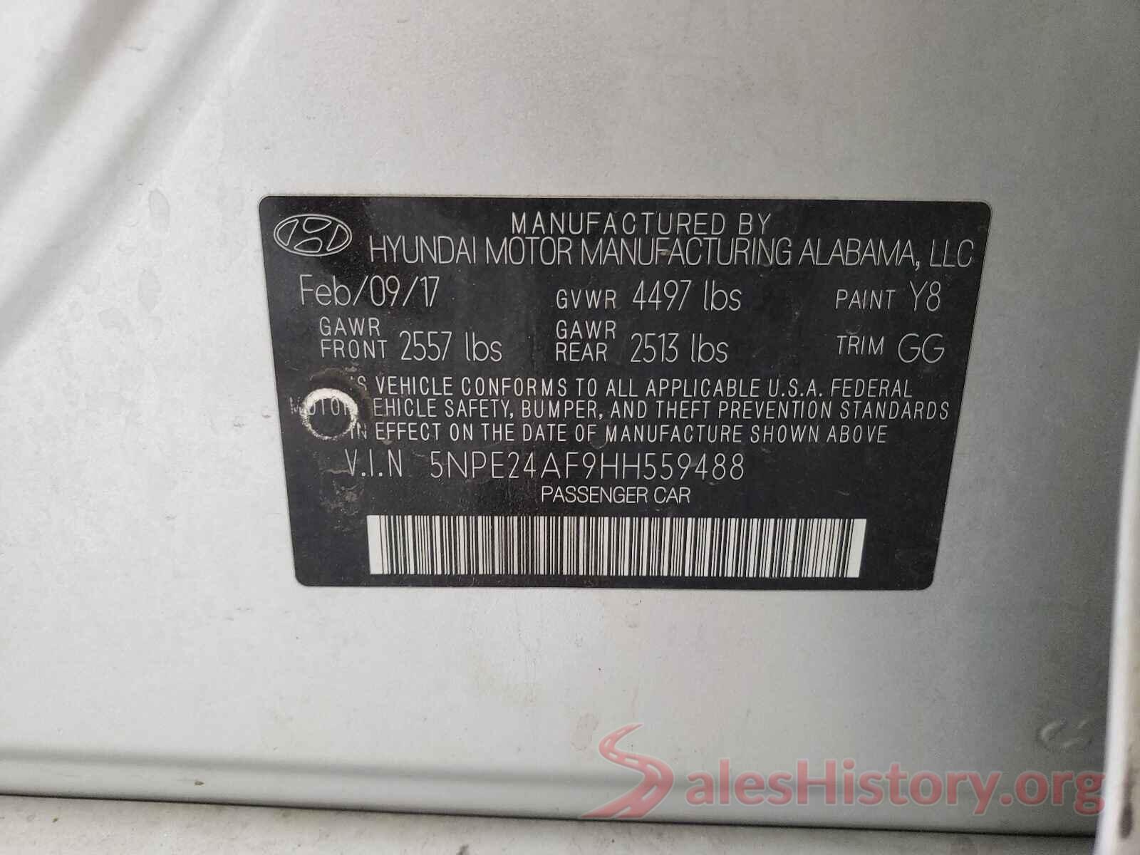 5NPE24AF9HH559488 2017 HYUNDAI SONATA