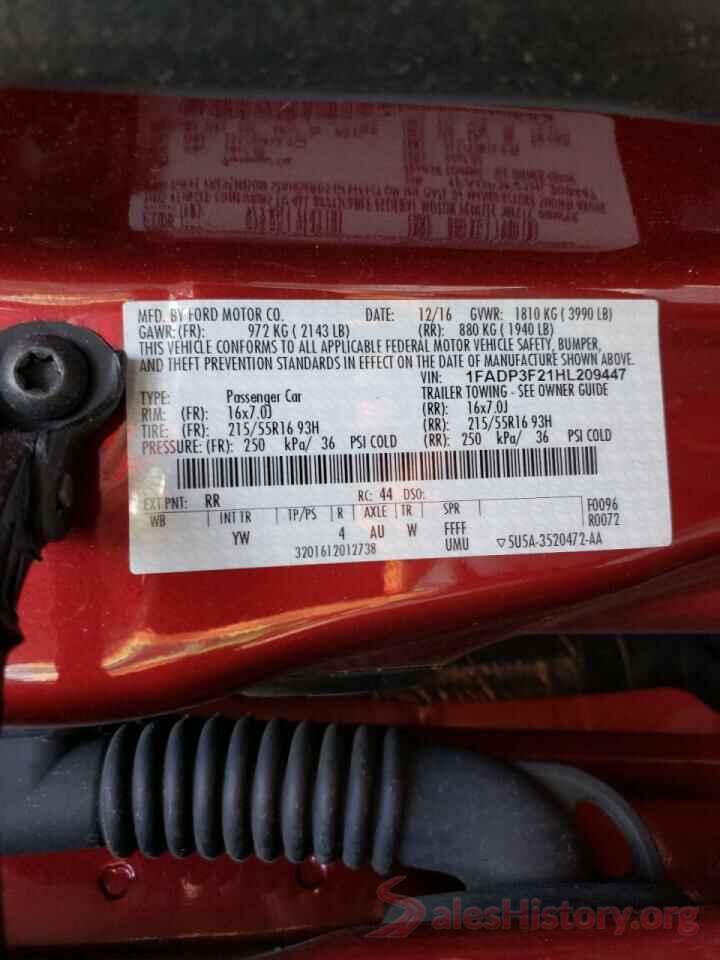 1FADP3F21HL209447 2017 FORD FOCUS