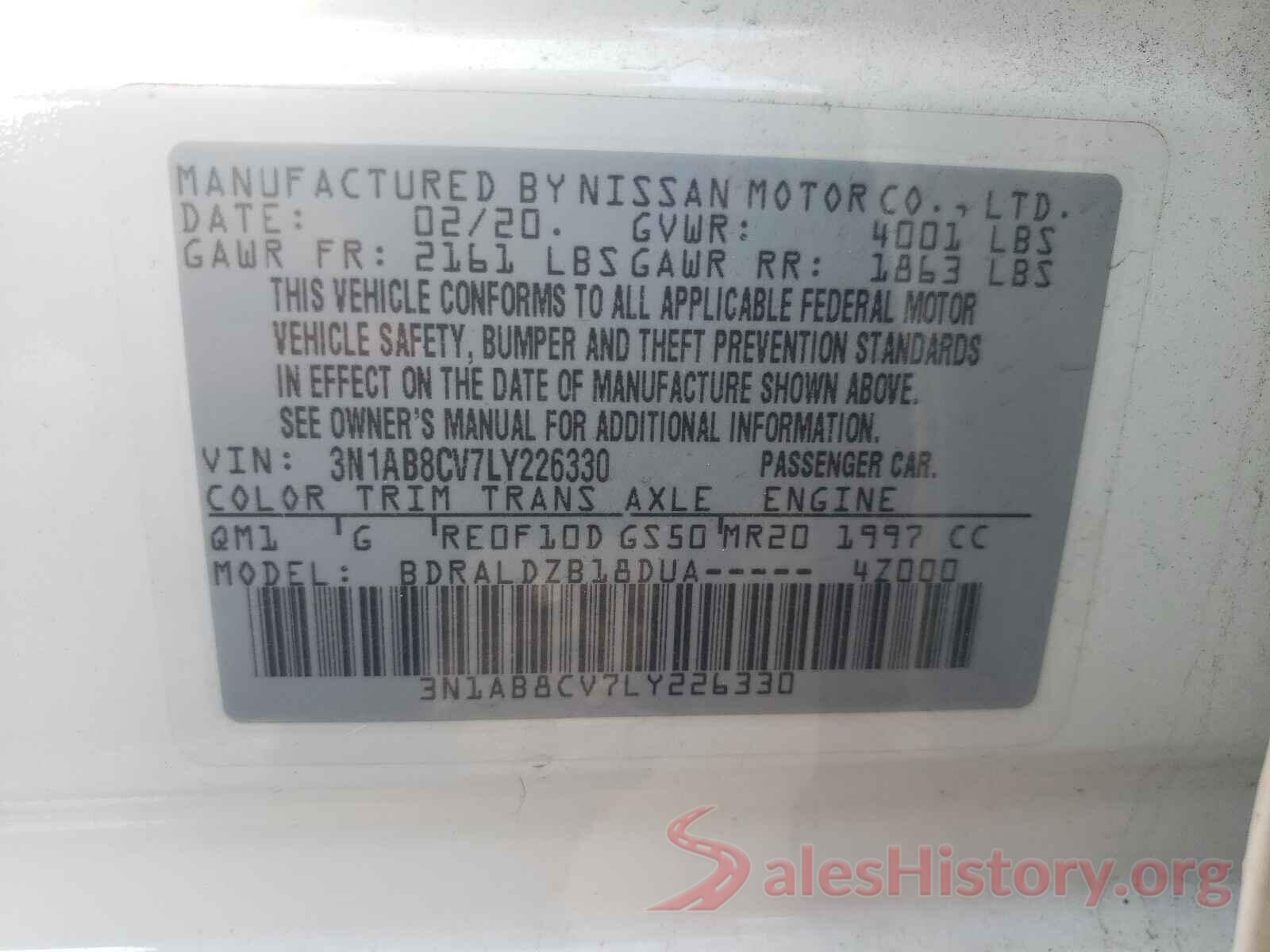 3N1AB8CV7LY226330 2020 NISSAN SENTRA