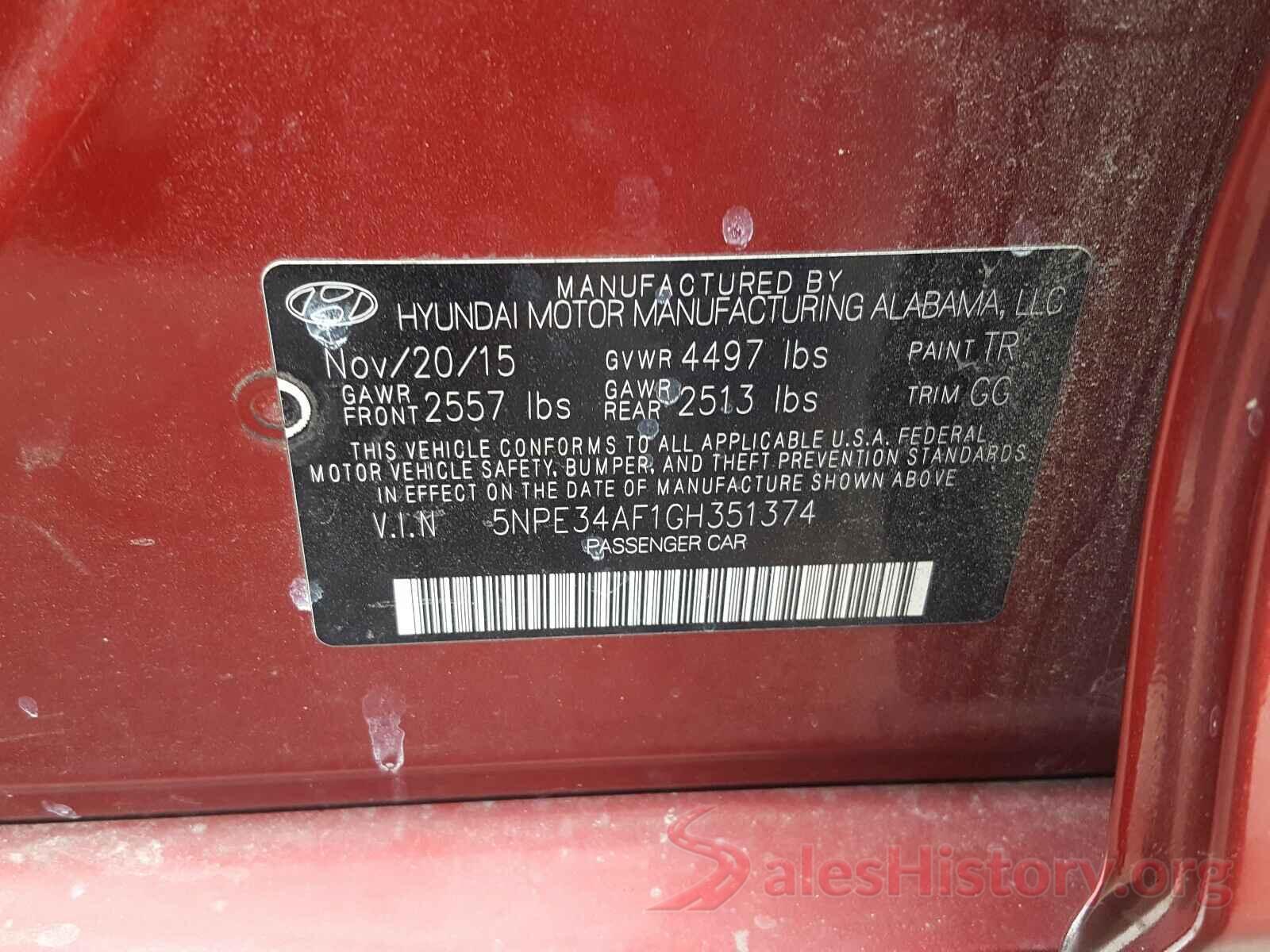 5NPE34AF1GH351374 2016 HYUNDAI SONATA