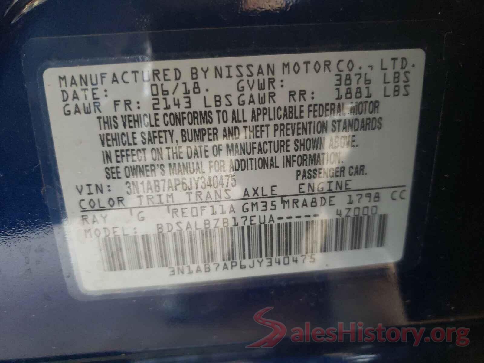 3N1AB7AP6JY340475 2018 NISSAN SENTRA