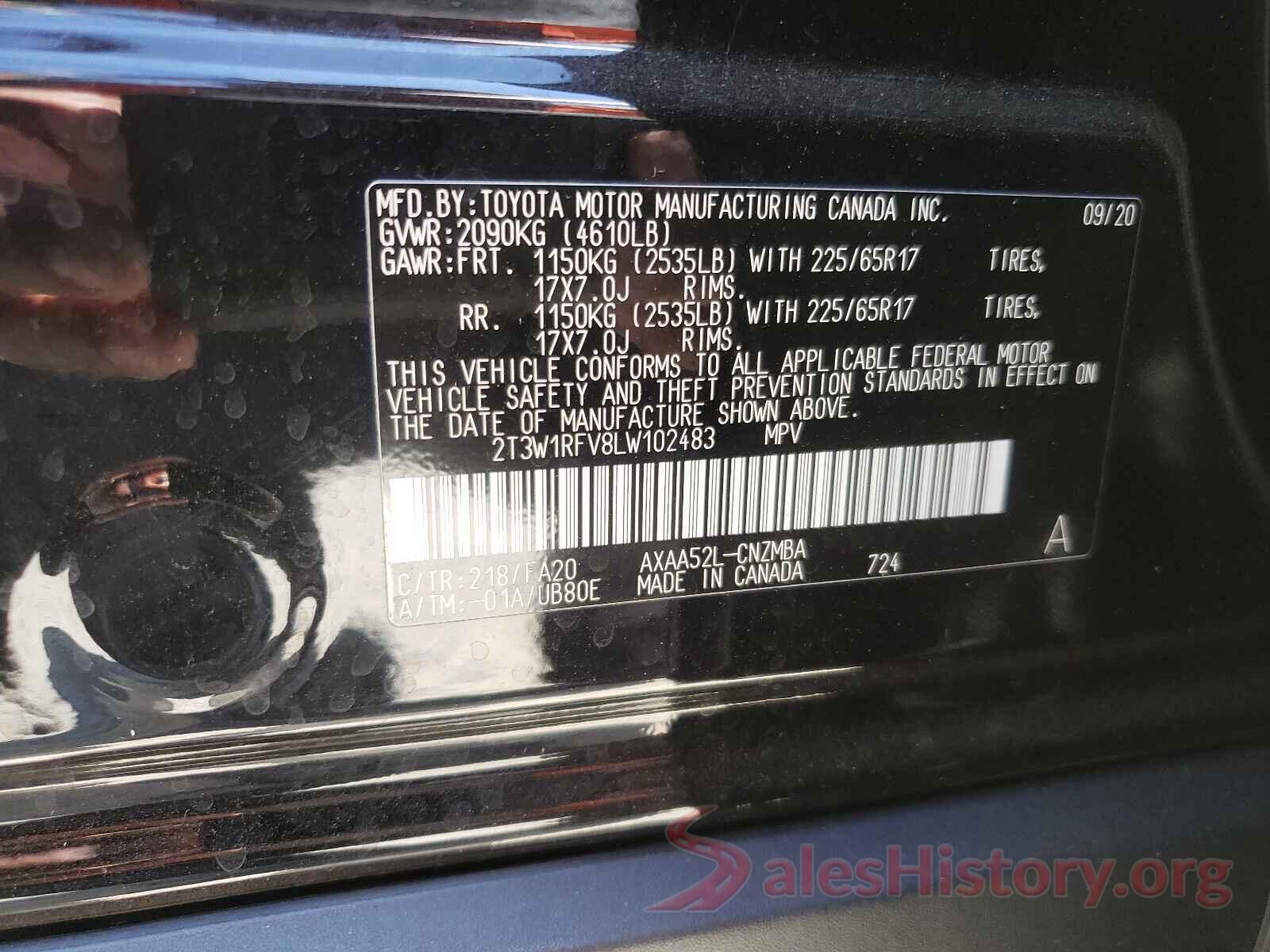 2T3W1RFV8LW102483 2020 TOYOTA RAV4