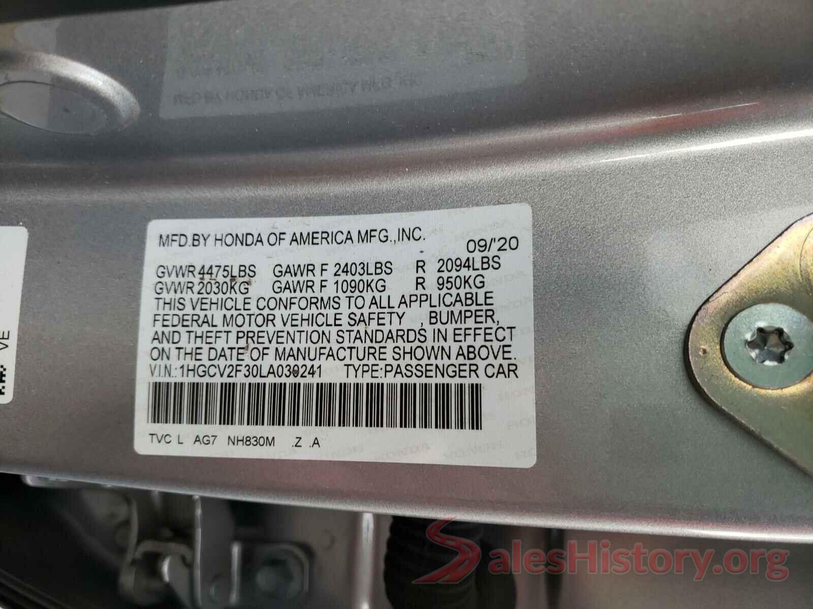 1HGCV2F30LA030241 2020 HONDA ACCORD