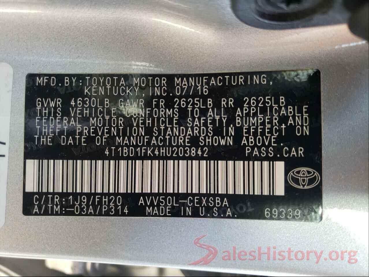 4T1BD1FK4HU203842 2017 TOYOTA CAMRY