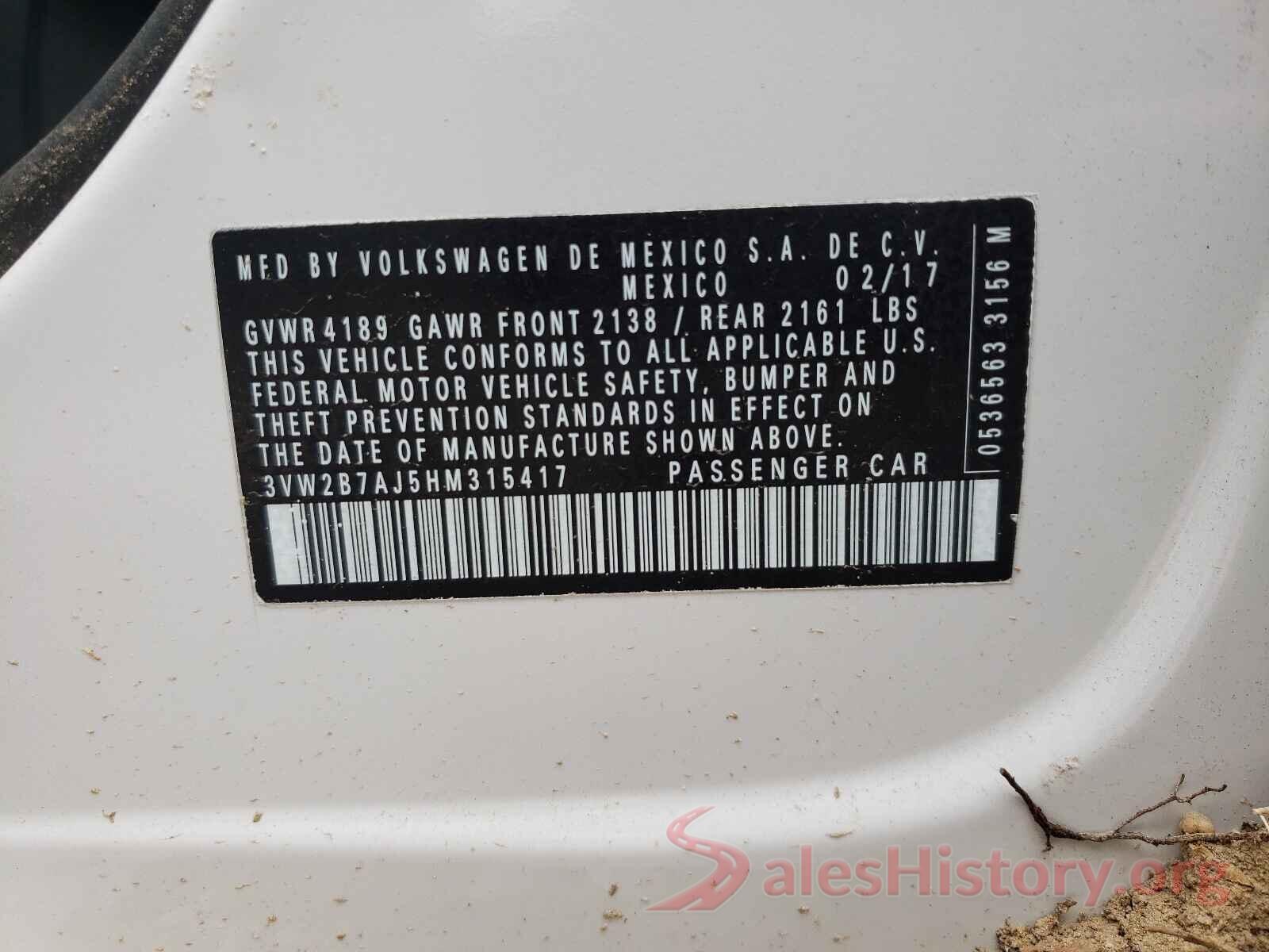 3VW2B7AJ5HM315417 2017 VOLKSWAGEN JETTA