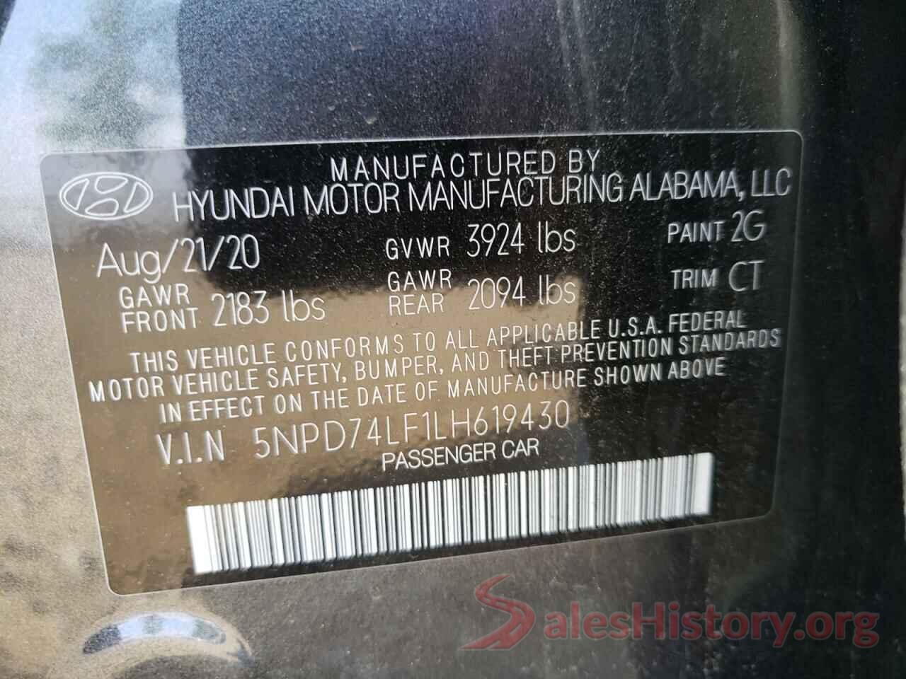 5NPD74LF1LH619430 2020 HYUNDAI ELANTRA