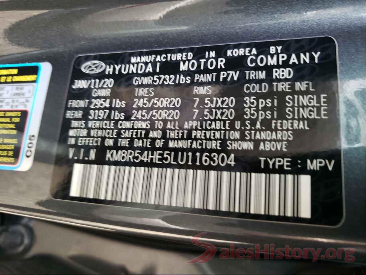 KM8R54HE5LU116304 2020 HYUNDAI PALISADE