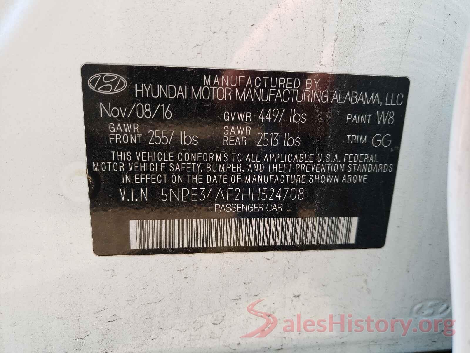 5NPE34AF2HH524708 2017 HYUNDAI SONATA