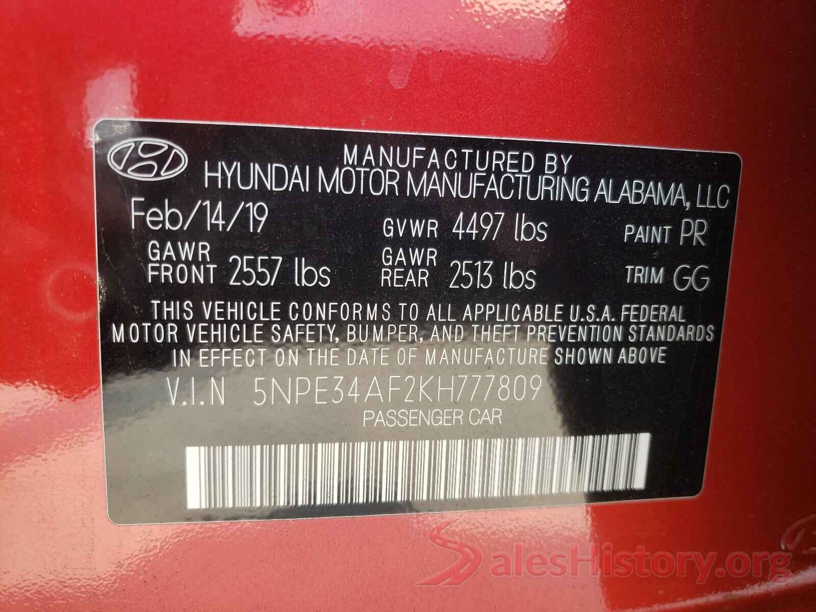 5NPE34AF2KH777809 2019 HYUNDAI SONATA