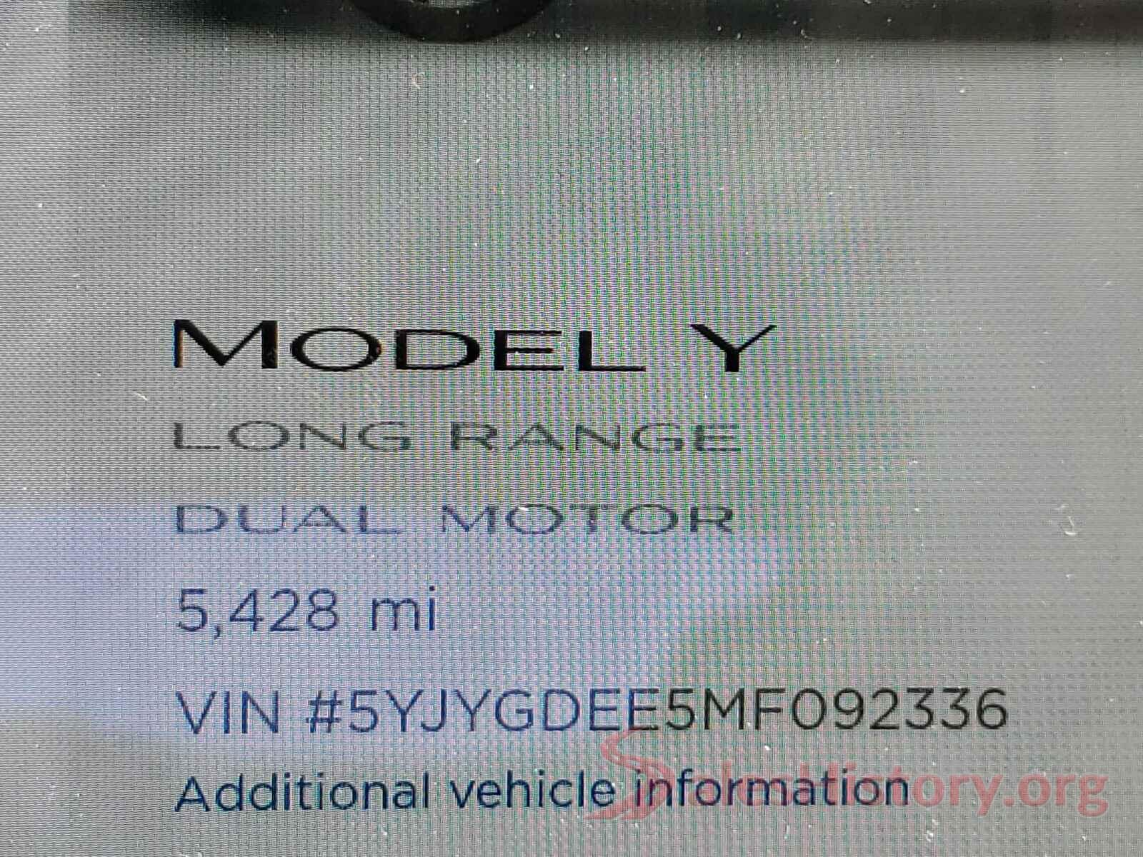 5YJYGDEE5MF092336 2021 TESLA MODEL Y