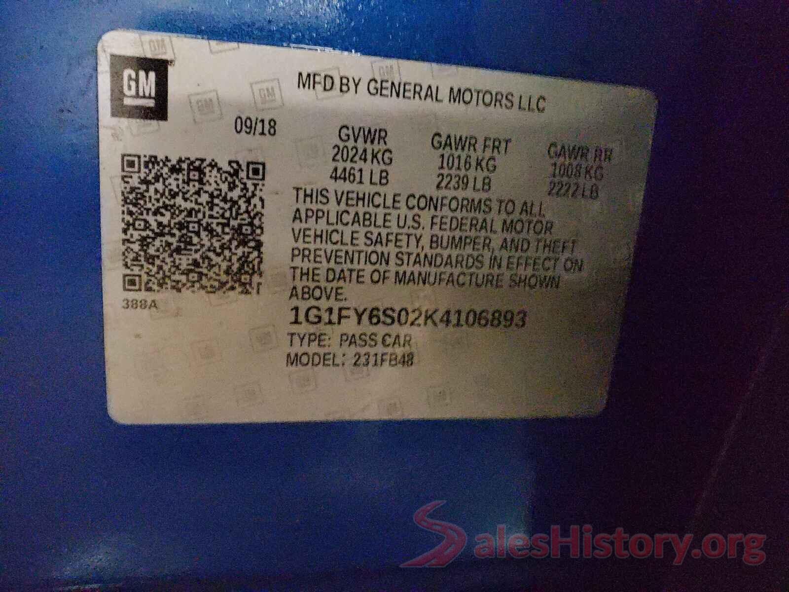 1G1FY6S02K4106893 2019 CHEVROLET BOLT