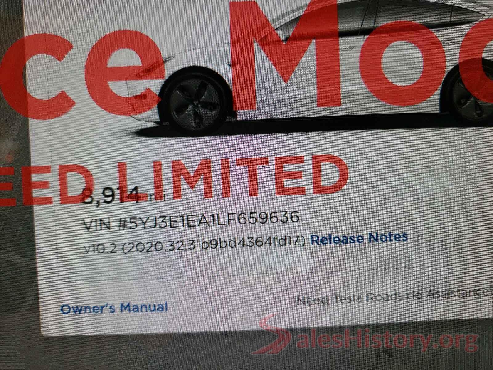 5YJ3E1EA1LF659636 2020 TESLA MODEL 3