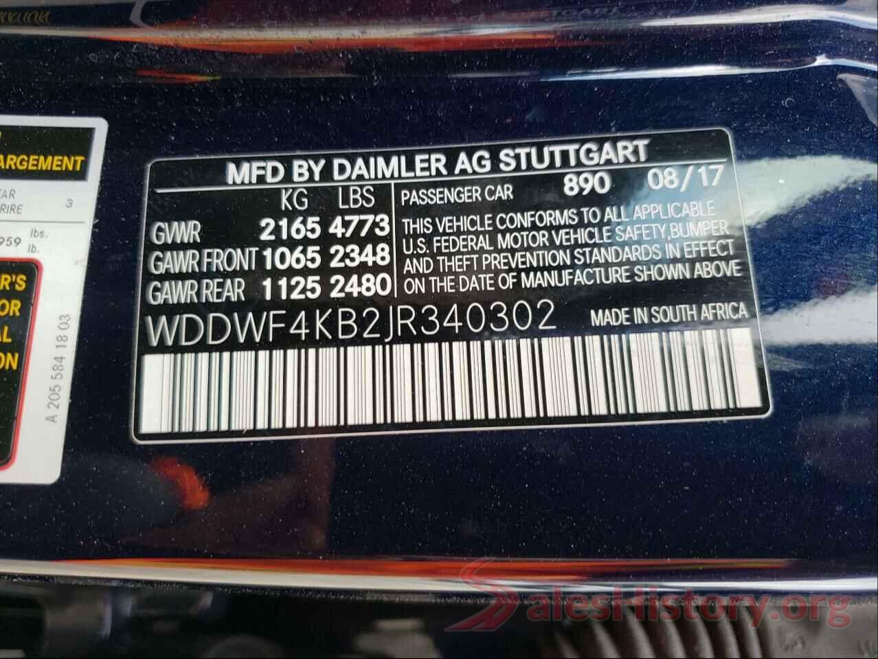 WDDWF4KB2JR340302 2018 MERCEDES-BENZ C-CLASS