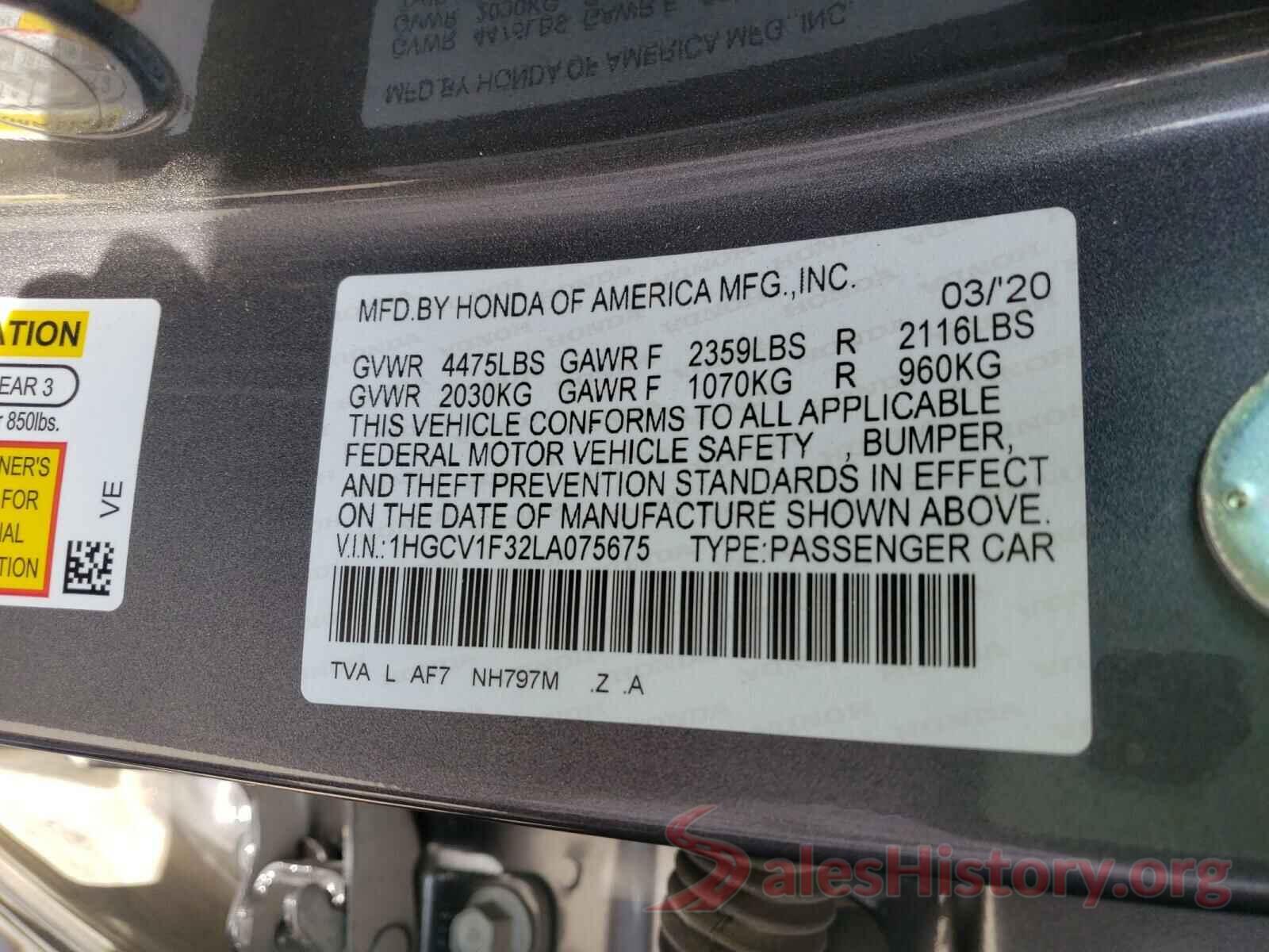 1HGCV1F32LA075675 2020 HONDA ACCORD