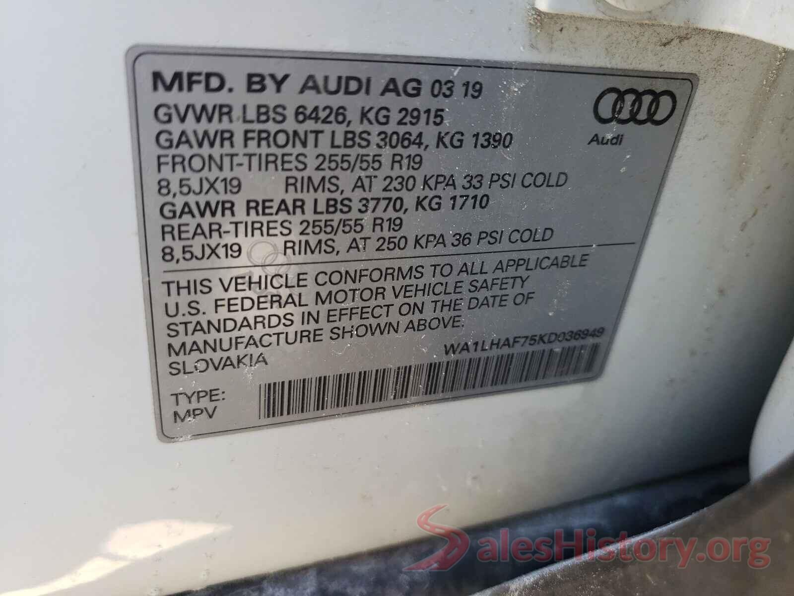 WA1LHAF75KD036949 2019 AUDI Q7