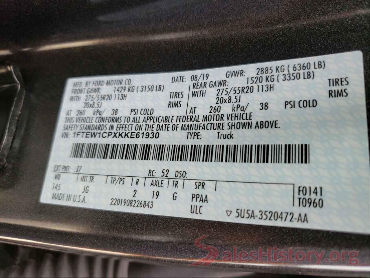 1FTEW1CPXKKE61930 2019 FORD F-150