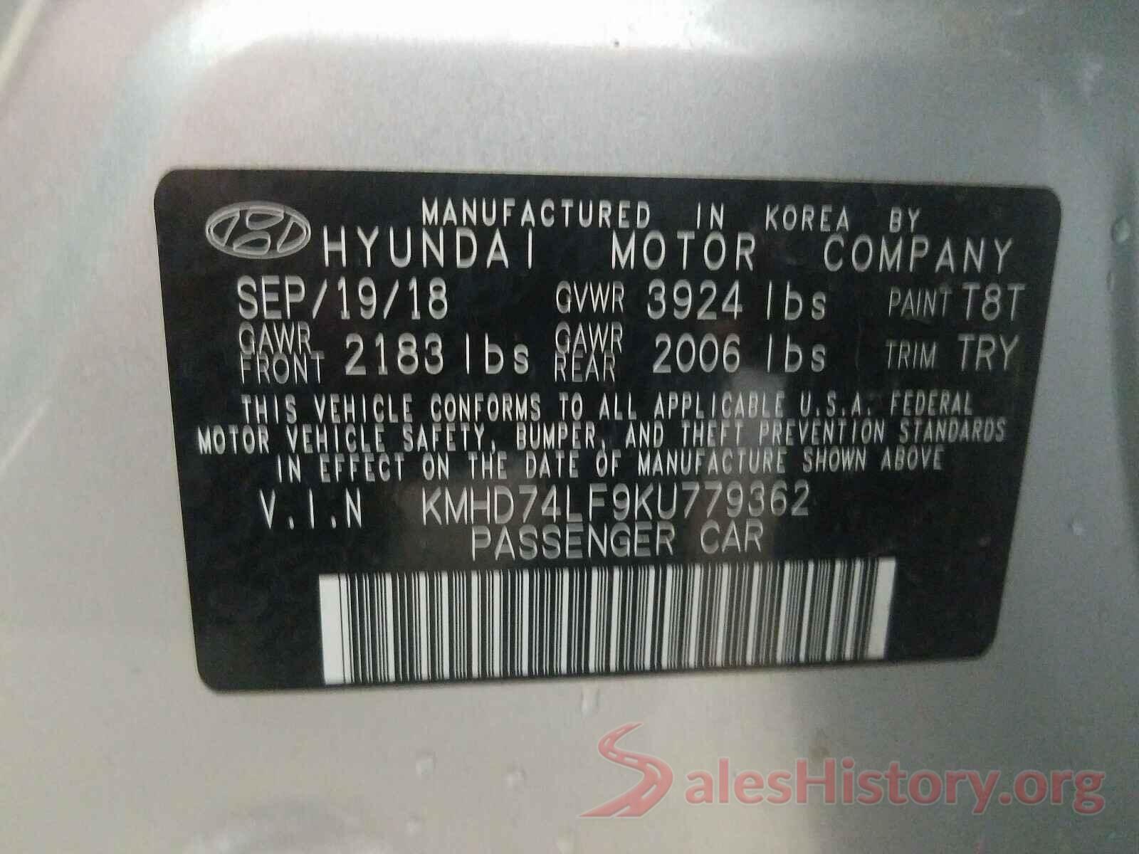 KMHD74LF9KU779362 2019 HYUNDAI ELANTRA