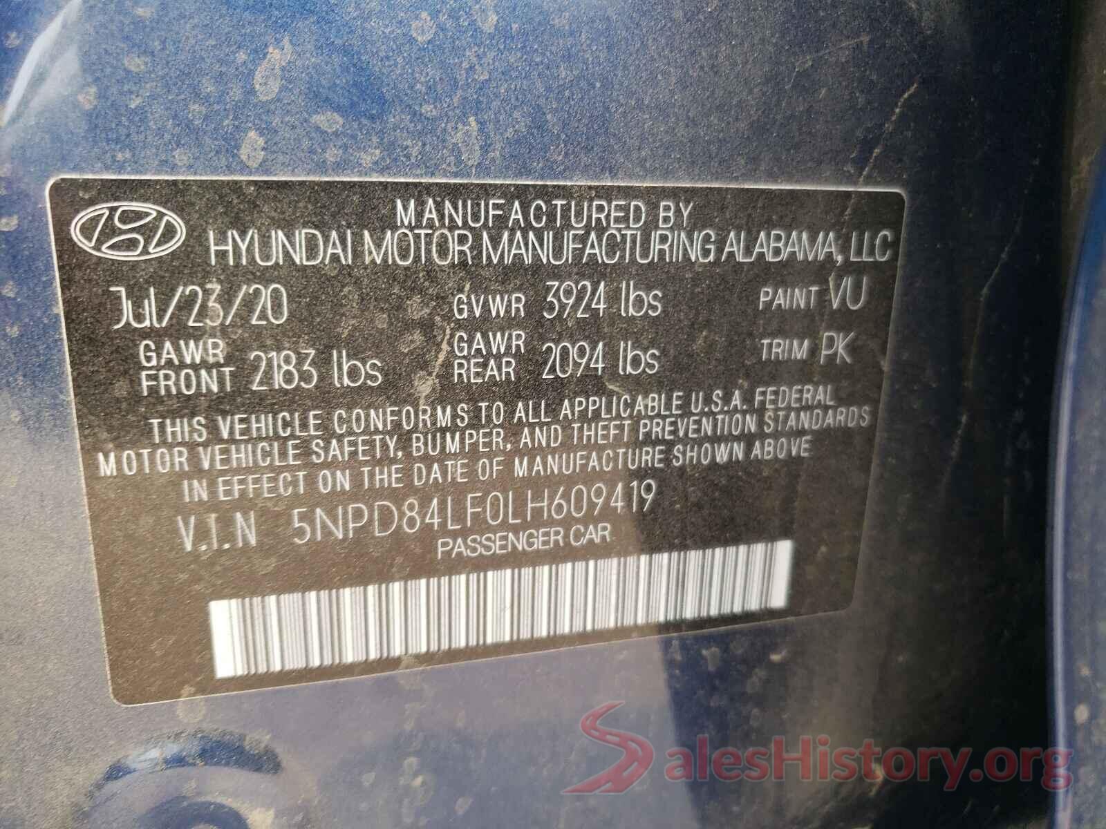 5NPD84LF0LH609419 2020 HYUNDAI ELANTRA