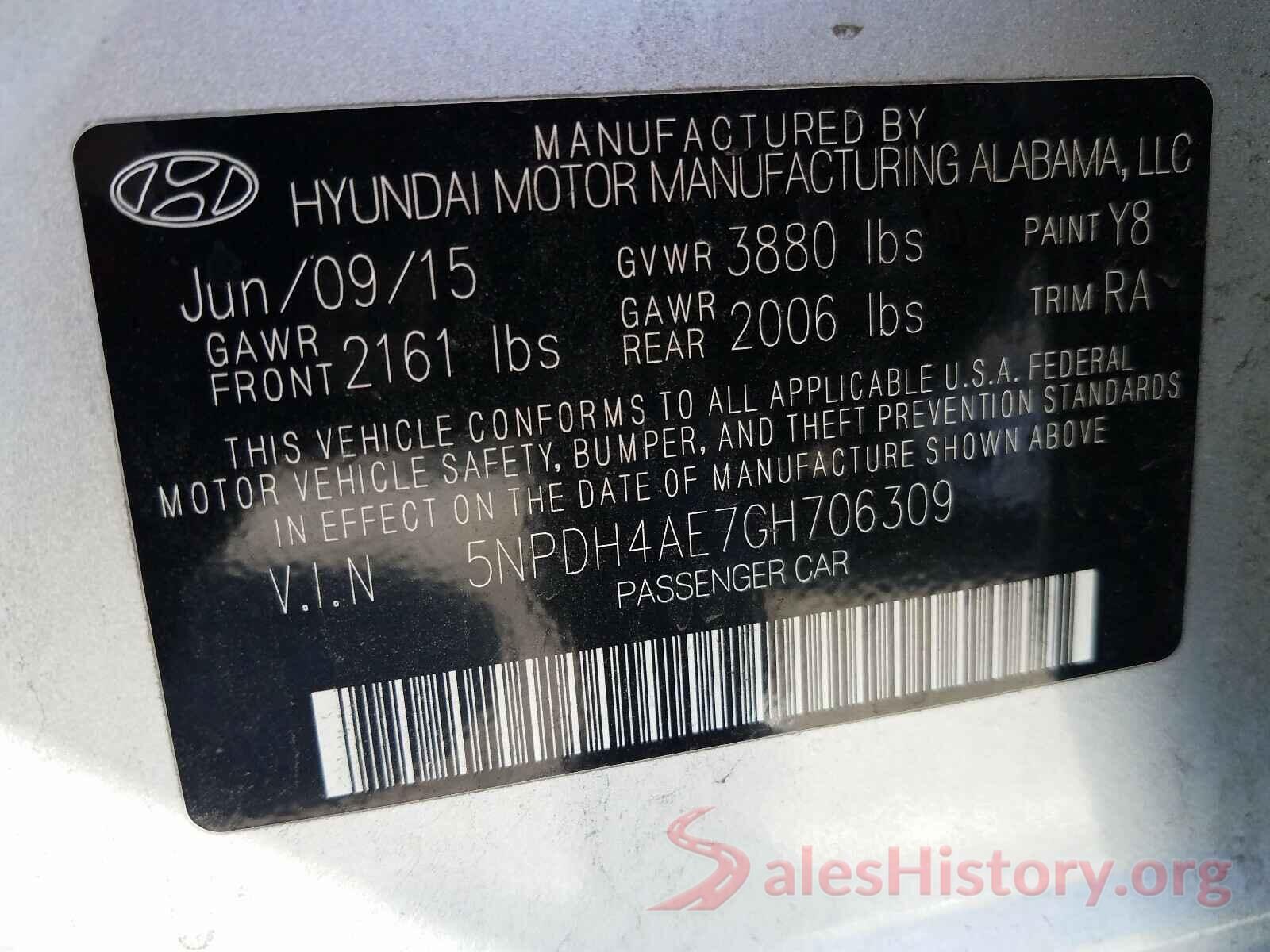 5NPDH4AE7GH706309 2016 HYUNDAI ELANTRA