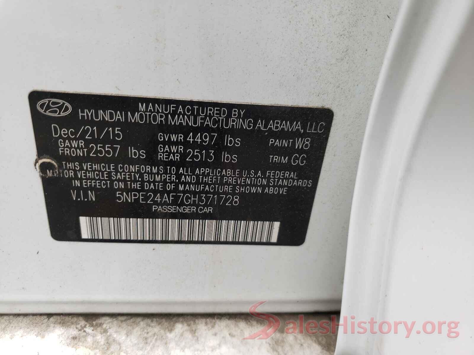 5NPE24AF7GH371728 2016 HYUNDAI SONATA